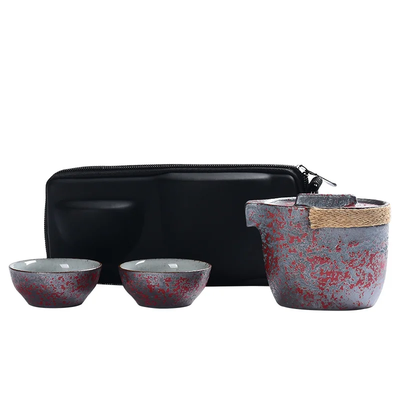 Travel Tea Set One Pot and Two Cups Portable Coarse Pottery Pot Tea Cup Kung Fu Small Set Ceramic  Chinese