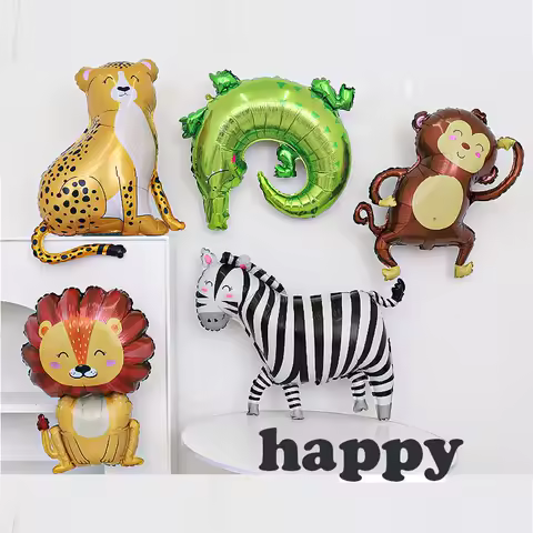 Jungle Safari Forest Lion Monkey Elephant Birthday Party Decoration Foil Balloons Cartoon Animal Theme Air Baloon Baby Shower