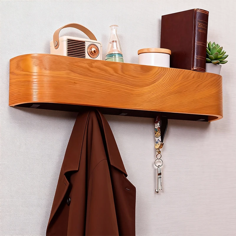 

Modern Floating Shelf with Hidden Hook - Multipurpose Wood Wall Coat Rack for Entryway, Hallway, Bathroom - Space Saving Design
