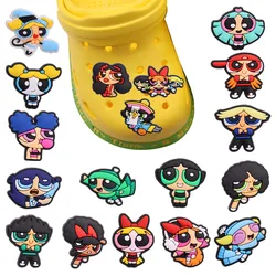 Hot Sale 1-18pcs PVC Shoe Charms Cartoon Anime Powerpuff Girls PVC Accessories Slippers Decorations For Kids Birthday Present