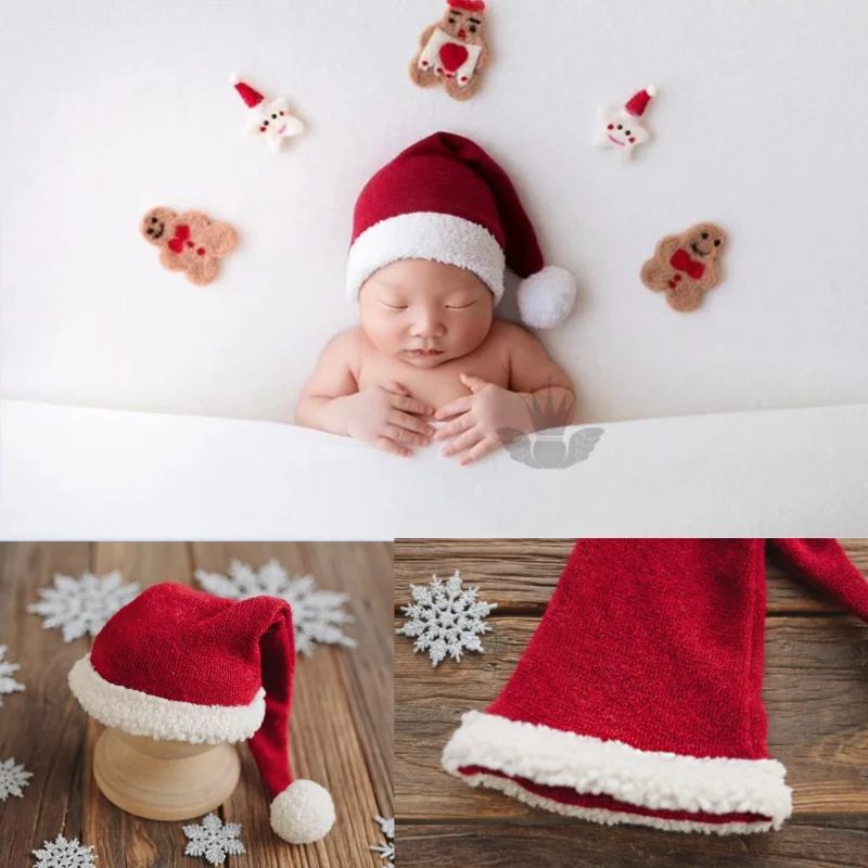 Christmas Hat Stretch Wool Knitted Pile Newborn Photography Props Baby Photo Hat Hundred Day Baby Shoot Headwear Christmas Theme