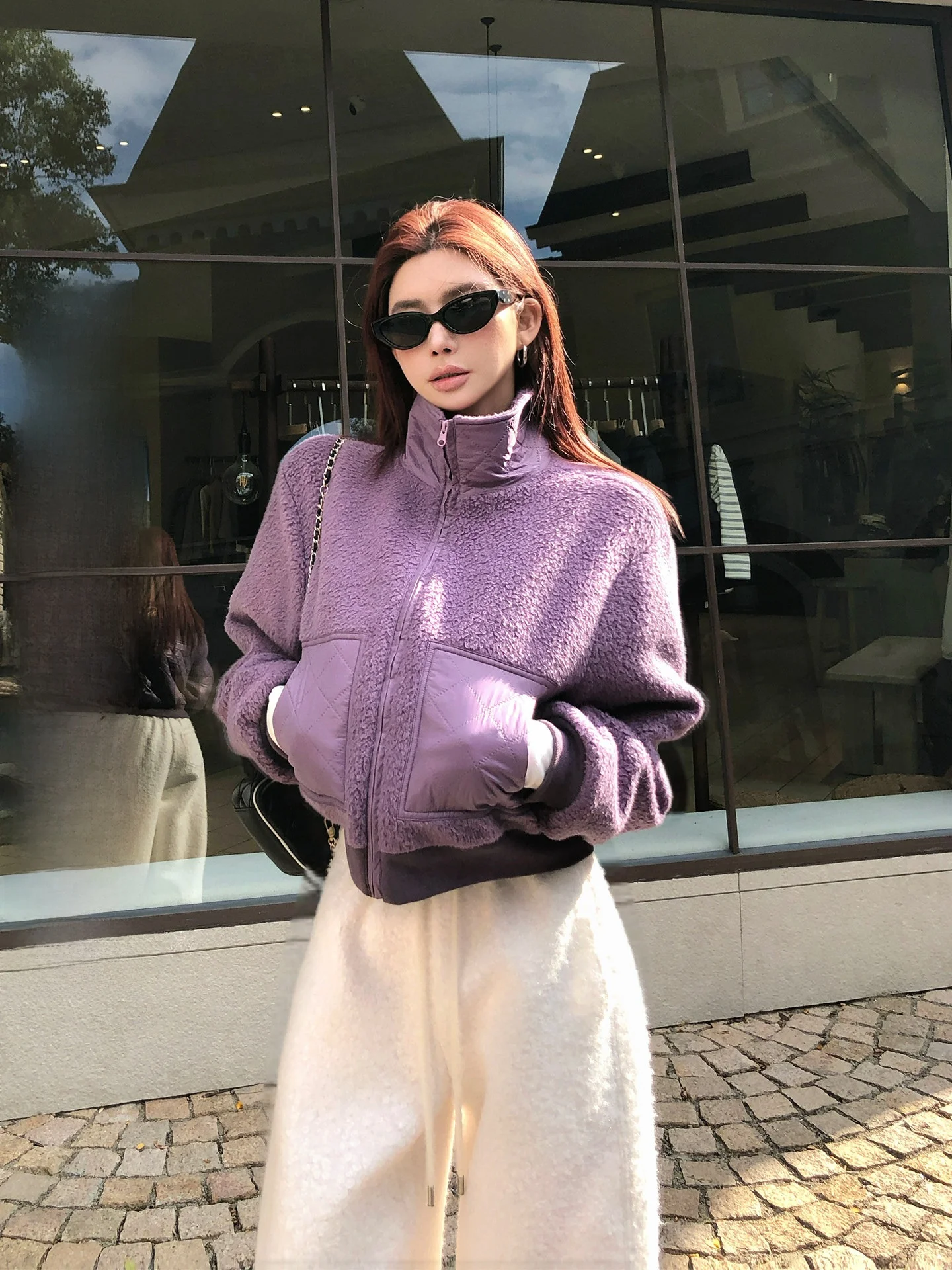 

Loose Fit Casual High Collar Cotton Filled Short Jacket Women's Early Spring Fashionable Comfortable Lambskin Lined Outerwear