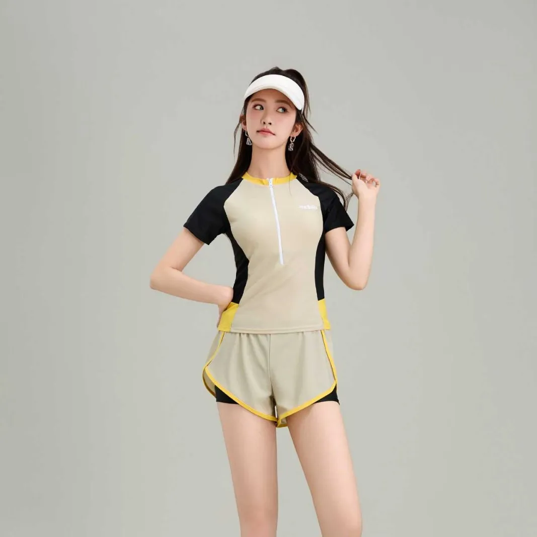 New Conservative and Slimming Girls' Split Flat Angle Pants, Professional Swimming Pool Training Beach Vacation Swimsuit