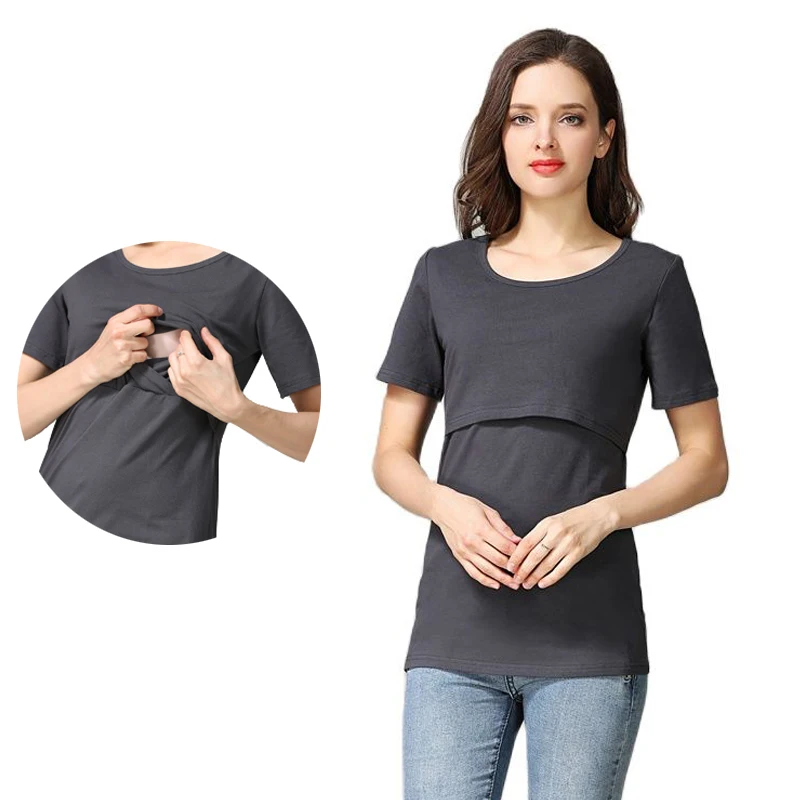 Emotion Moms Short Sleeve Loose Maternity Lactation Clothes Breastfeeding T-Shirt Pregnancy Tops for Pregnant Women Summe Tee