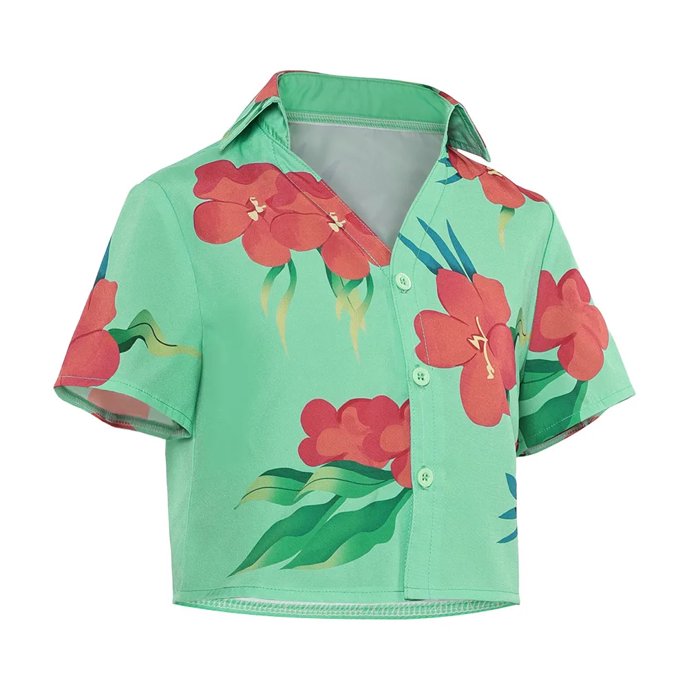 ساجا بنين أطفال آبي قمصان KPop شيطان الصيادين تأثيري الأخضر زهرة مطبوعة زي فانتازيا بلايز قمصان صيفية بدلة الهالوين #5