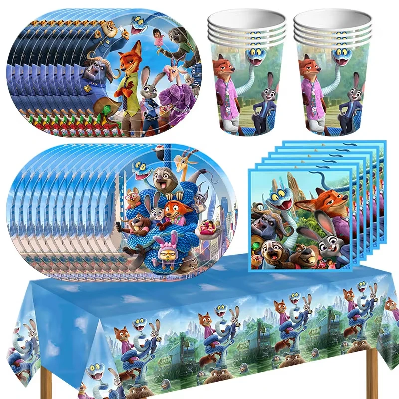 Décoration de fête d'anniversaire Zootopia 2, décorations de gâteau Judy Nick, assiettes, gobelets, ensemble de ballons, toile de fond, sacs cadeaux, porte-clés, fournitures pour fête d'enfants