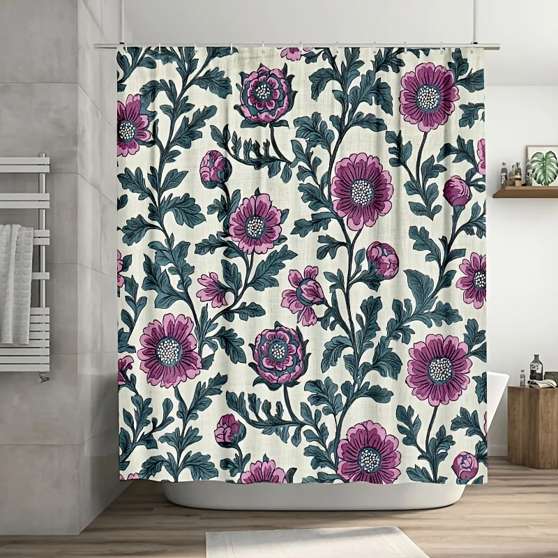 

Elegant Floral Botanical Shower Curtain Liner Waterproof Bathroom Home Decor Pink Blue Rose Print