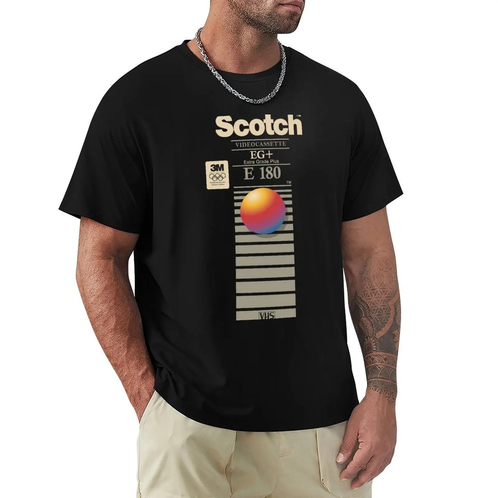 VHS Scotch E180 T-Shirt blacks plain blue archive baggy shirts mens workout shirts