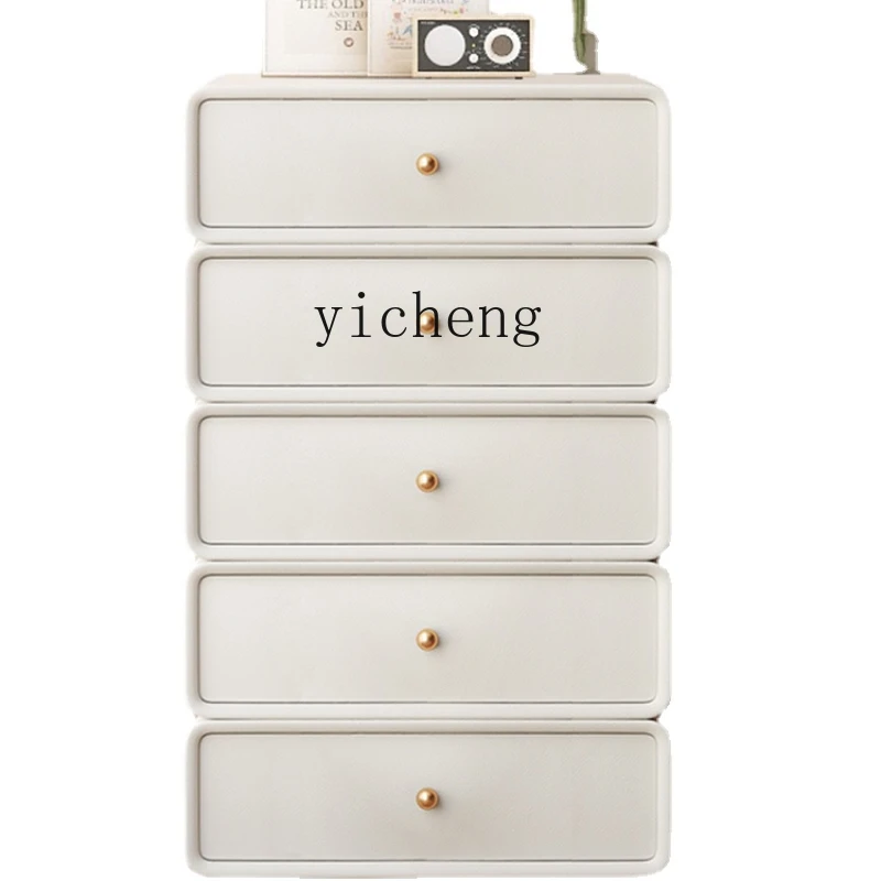 Xl Solid Wood Complete Chest of Drawers Simple Cream Style Microfiber Leather Multifunctional Locker