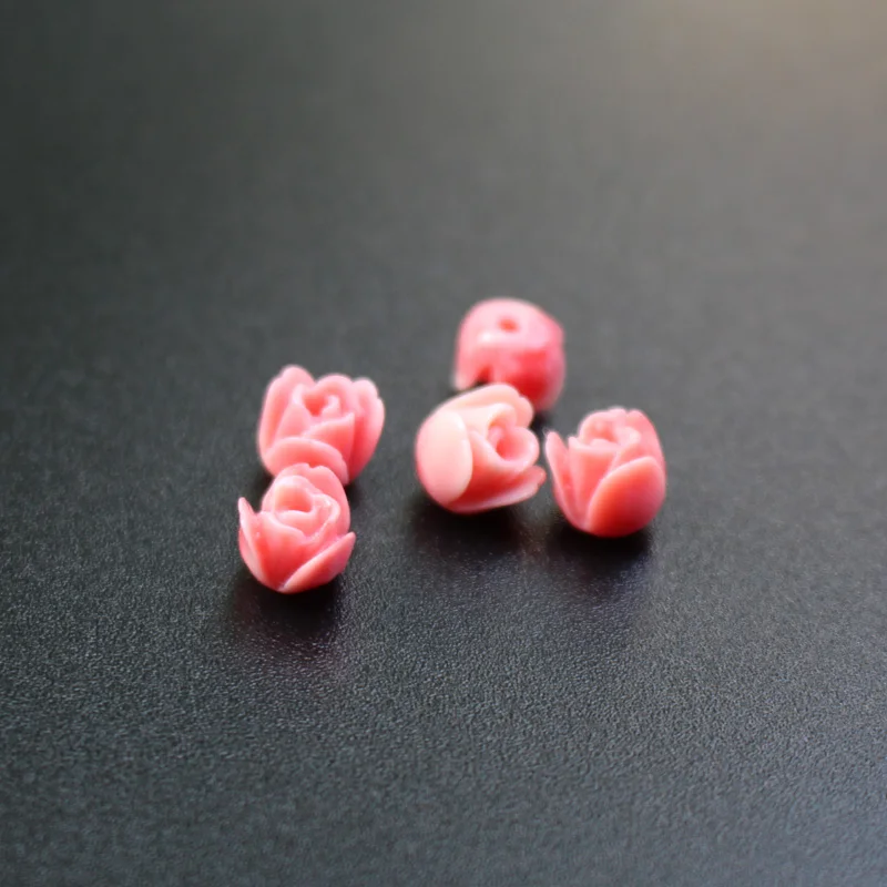 20pcs/Lot 7mm Double ColoredArtificial Coral Tulips Flower Beads Pink&White Color Cabochon Fashion Beads for DIY Jewelry making