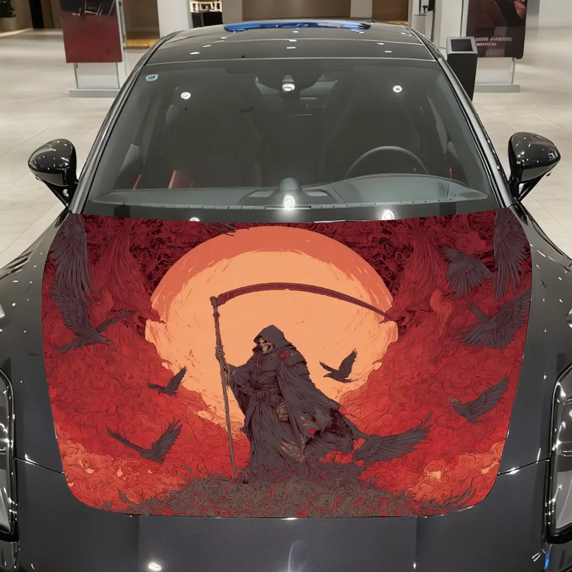

Red Moon Death Reaper Car Hood Decal Sticker - Durable Vinyl Protective Film For Most Vehicles, Scratch-Resistant Automotive Ext