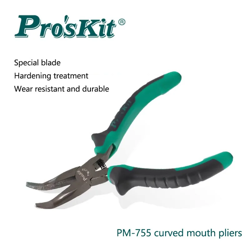 

Pro'sKit PM-755 5-дюймовые двухцветные противоскользящие прочные мини-изогнутые плоскогубцы, кусачки, кусачки, ручной инструмент