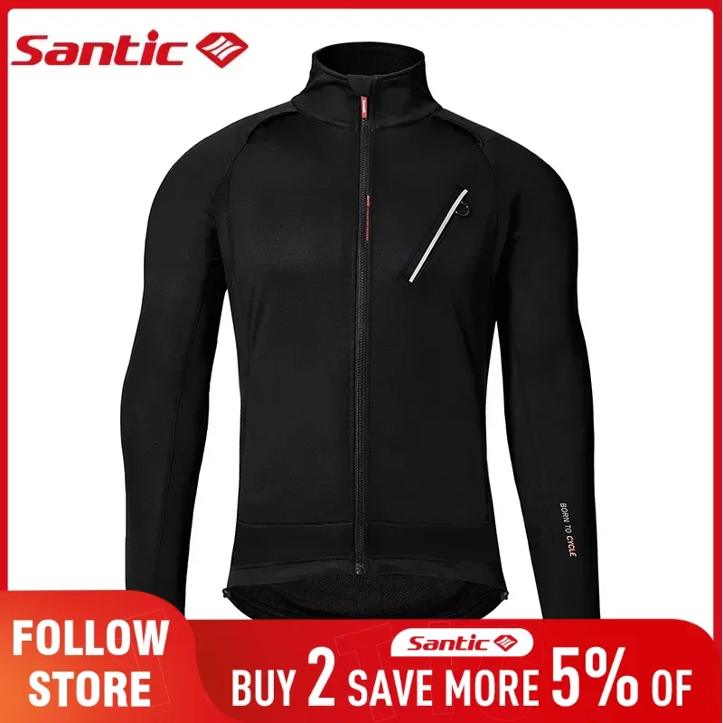 Santic Mens Winter Coats Outdoor Thermal Cycling Jackets Mountain Bike Riding Outerwear Fleece Warmer Long Sleeve Cycling Jersey