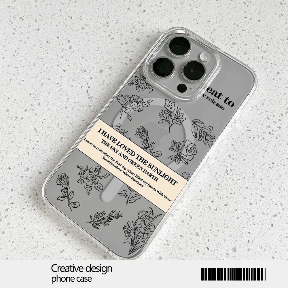 Flower Cover Slogan Design Phone Case for iPhone 12 11 13 14 15 16 Max Pro Plus Magsafe Magnetic Wireless Cover