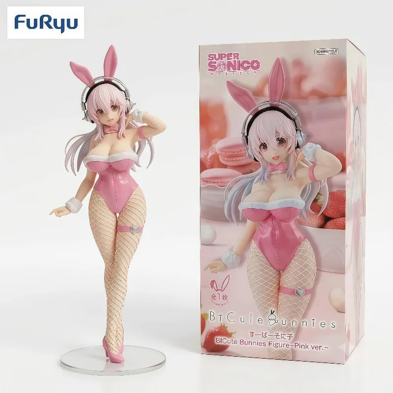 In Stock 100% Original FuRyu Super Sonico BiCute Bunnies Pink Ver. Anime Collectible Figure Desktop Home Decor Ornament Gift Set