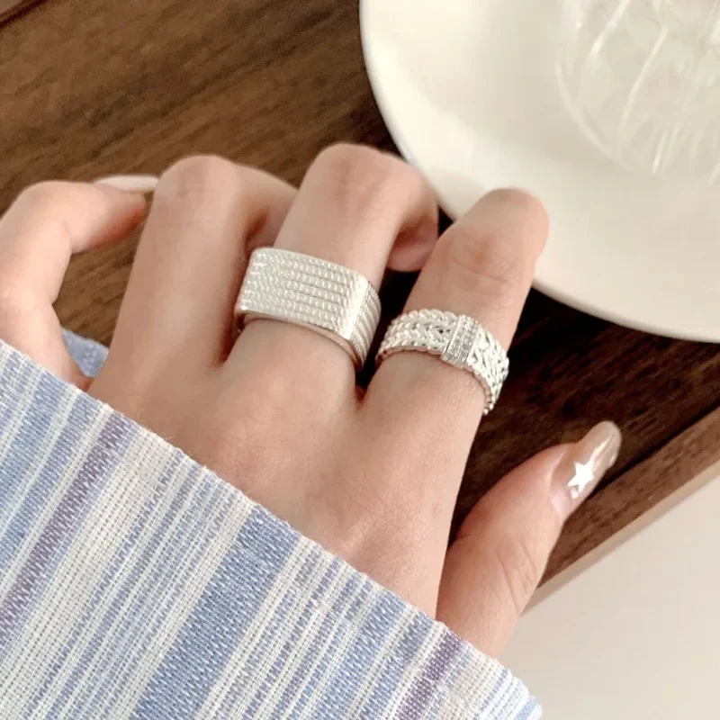 

925 Sterling Silver Chic Geometric Square Double-layer Exquisite Wheat Ear Ring for Women Fine Jewelry Minimalist Accessories