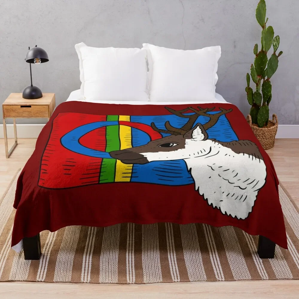 sami flag and reindeer. S??mi people. Throw Blanket Hairys Shaggy Bed Blankets