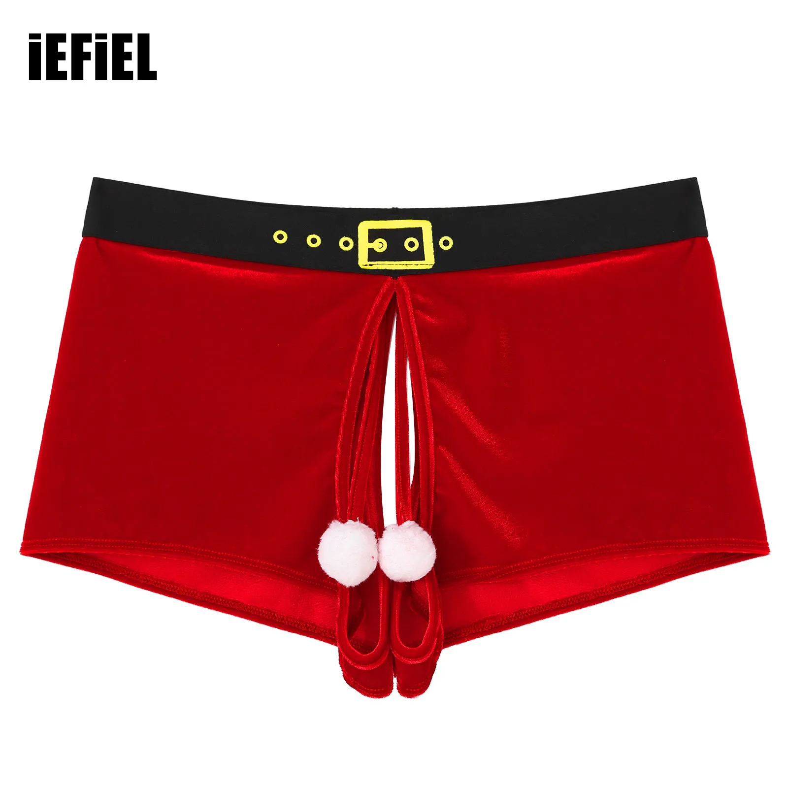 

Мужские рождественские бархатные трусы-боксеры без выреза, трусы, пикантное нижнее белье с пушистыми шариками, нижнее белье, трусы с низкой талией и эластичным поясом