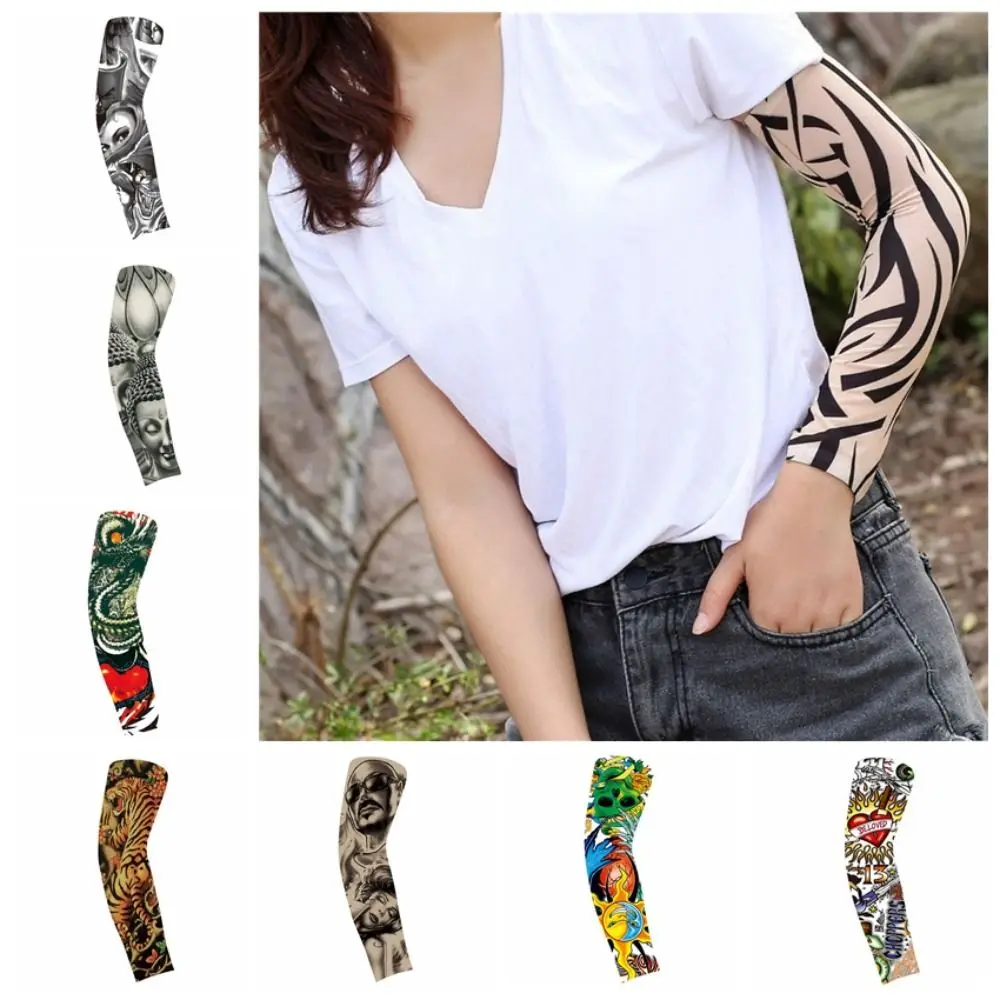 Seamless Flower Arm Tattoo Sleeve Sunscreen UV Protection Men Sunscreen Sleeve Breathable Arm Sleeve