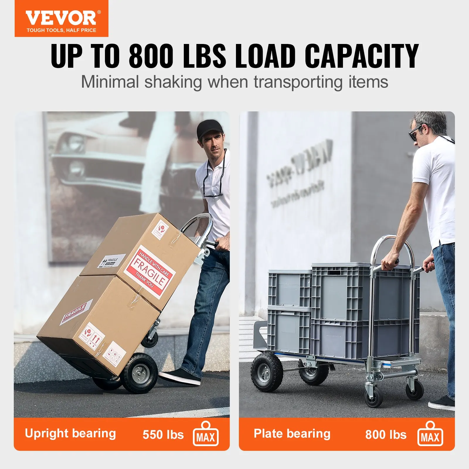

Aluminum Hand Truck, 2 In 1, 800 Lbs Load Capacity, Heavy Duty Industrial Convertible Folding Hand Truck And Dolly, Utility
