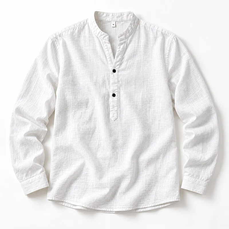 Herren Sommer Leinen Kurzarm Henley-Shirt mit Stehkragen, entspannte Passform, atmungsaktiv, leicht, lässiges Oberteil für den Alltag. – Detail 17
