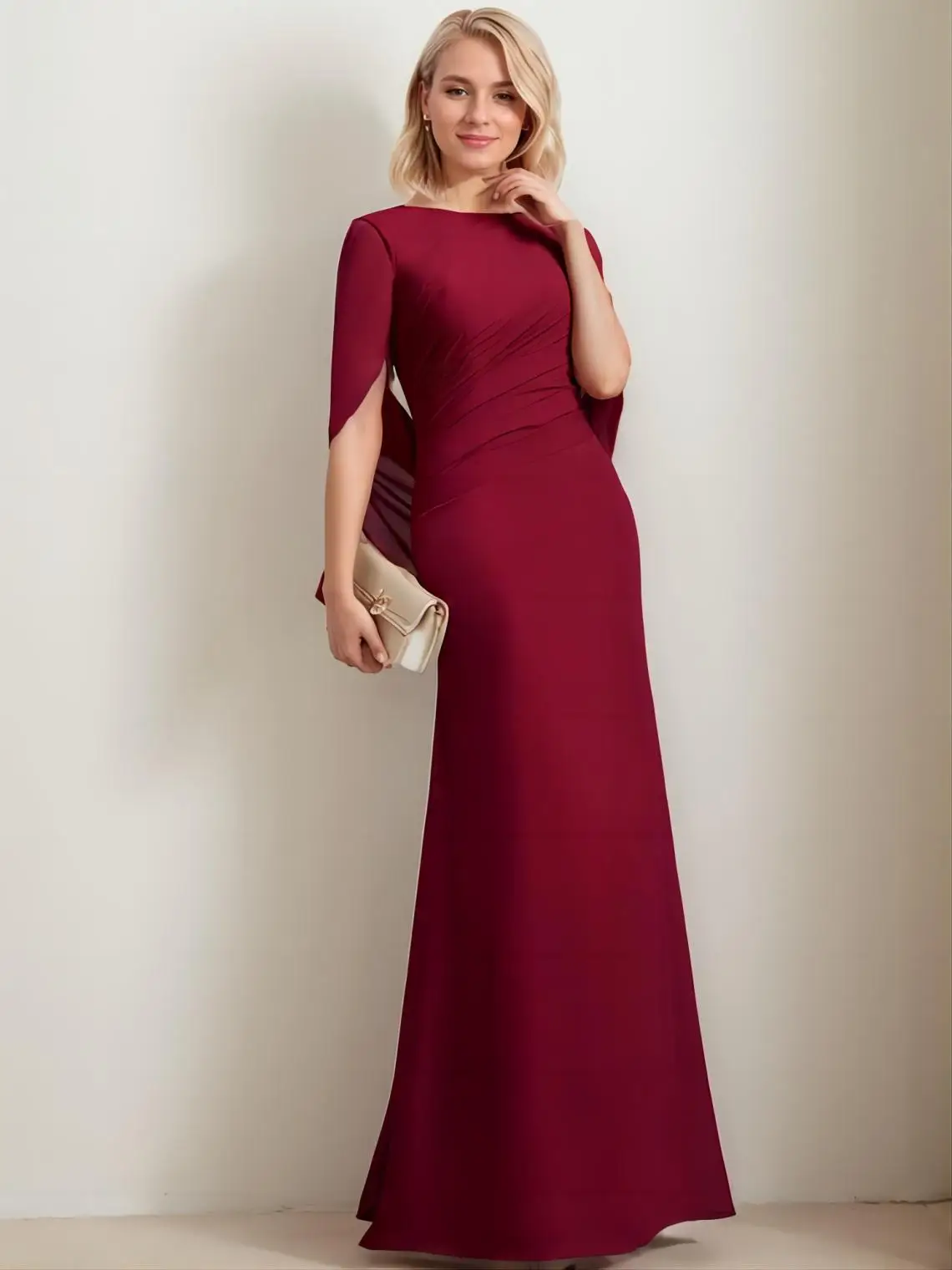 

Elegant Mermaid Evening Dress Satin Boat Neck 2025 Floor-Length Half Sleeve Solid Color Wedding Guest Dress 2025 Free Customized