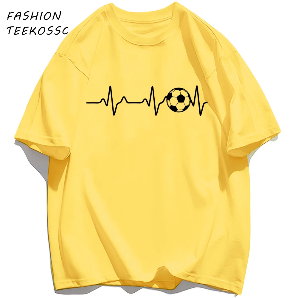 Fußball Elektrokardiogramm Druck Männer T Shirt Crewneck Sommer T-Shirt Beiläufige Lose Kleidung Unisex All-Match Baumwolle Sportswear