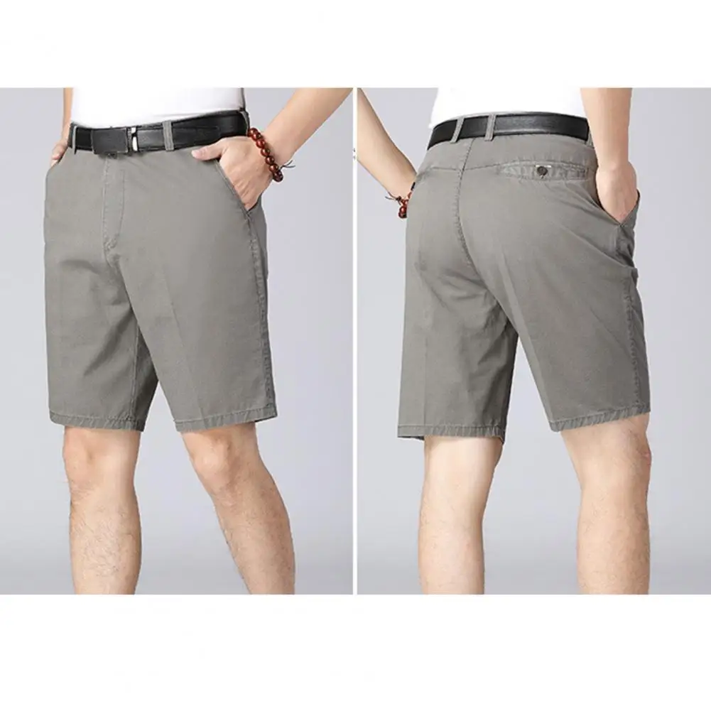 Pantalones cortos con cremallera y botones para hombre, estilo Formal de negocios, hasta la rodilla, con cierre lateral, para padre, para verano