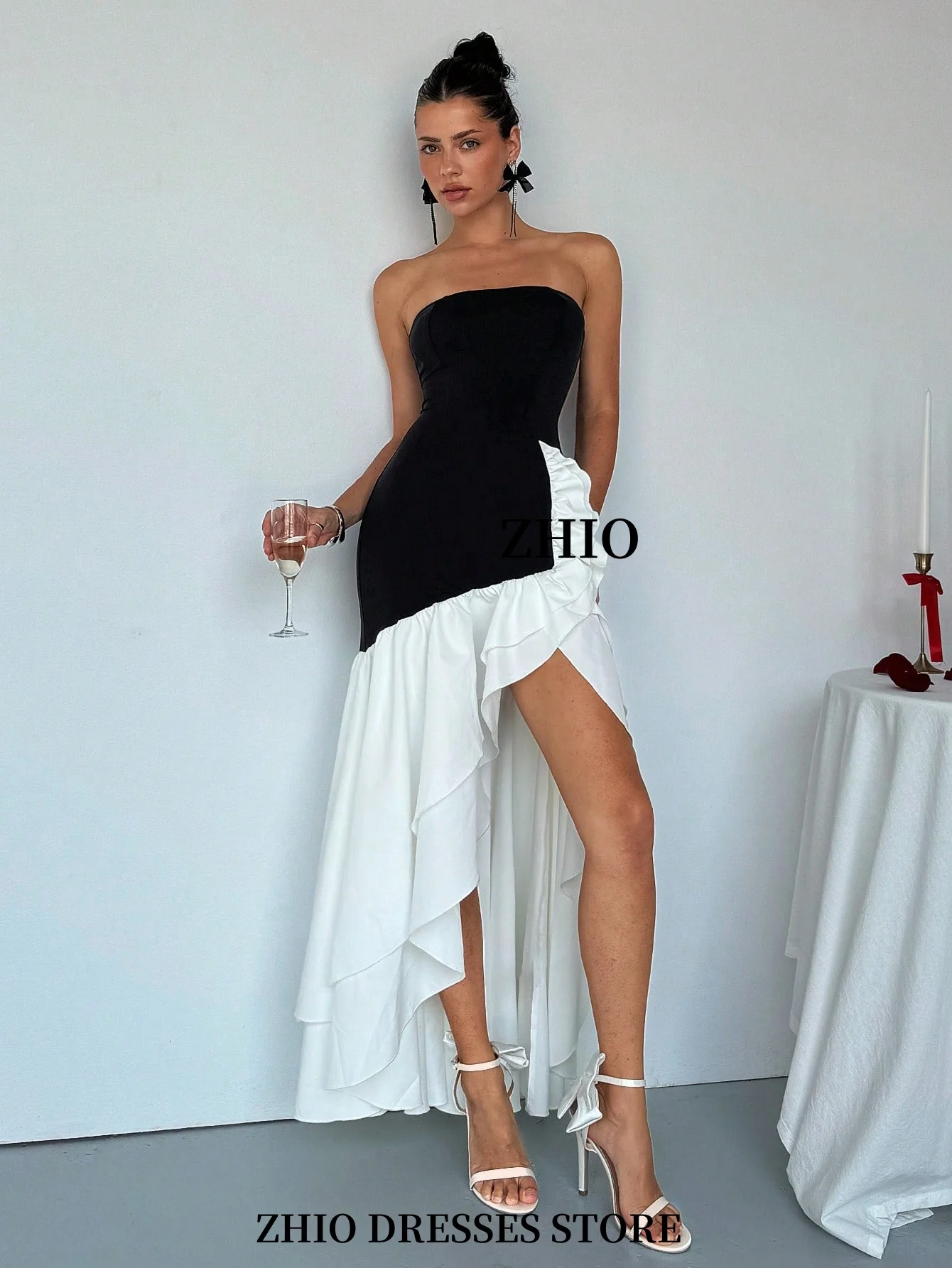 ZHIO Elegant Lotus Leaf Pleated High-Eeam Dress Casual Wedding Graduation Dress Vacation Dress Carnival Birthday Club Customized