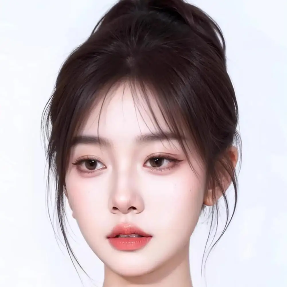 合成フェイクミドルパートバングヘアエクステンションフロントフリンジヘアピースナチュラルシームレスフレンチ斜めバング