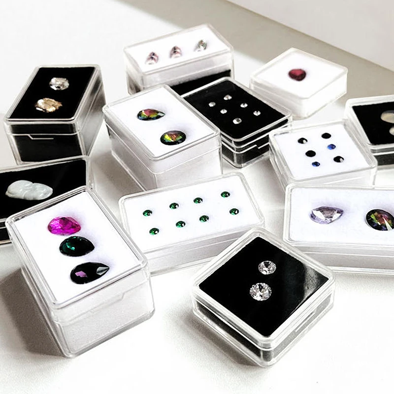 * Transparent Jewelry Display Box With Foam Pad Bare Stone Gem Storage Container Case Glass Beads Organizer Packaging Box