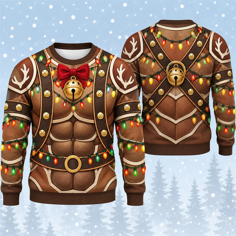 Humour Fun 3D Print Colorful Lights And Muscle Patterns Christmas Ugly Sweater For Men Holiday Personality Unique Sweatshirt New