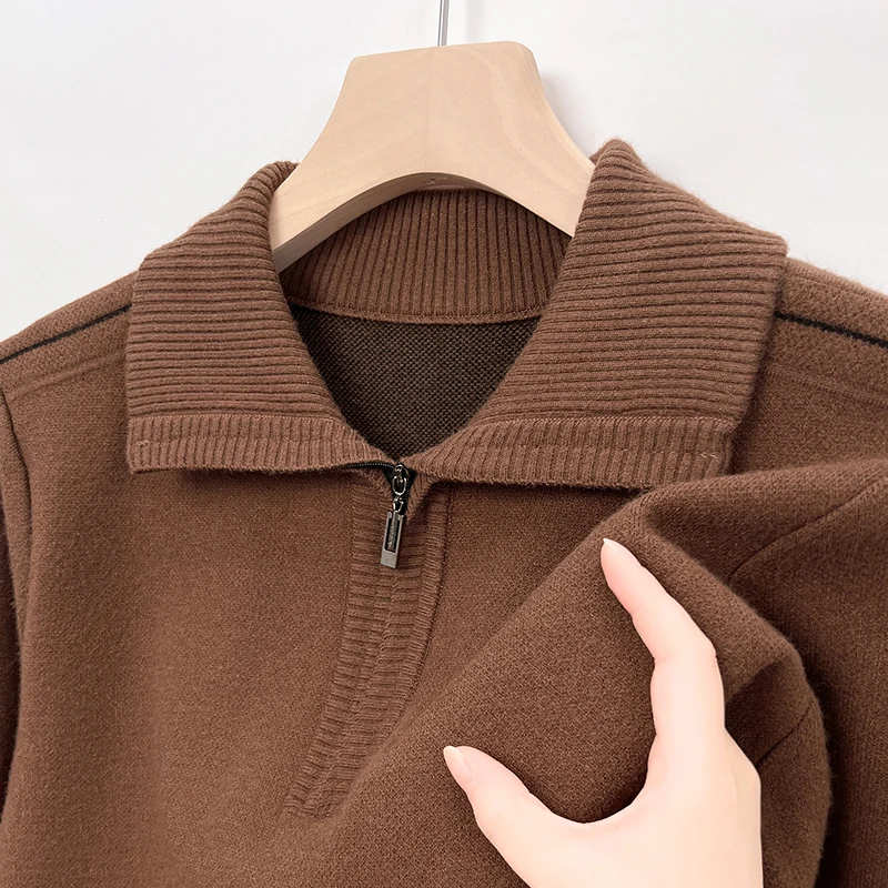 

2025 Autumn/Winter New Men's Collar Thickened Warm Loose Casual Solid Color Half Zipper Autumn/Winter Knitted Sweater