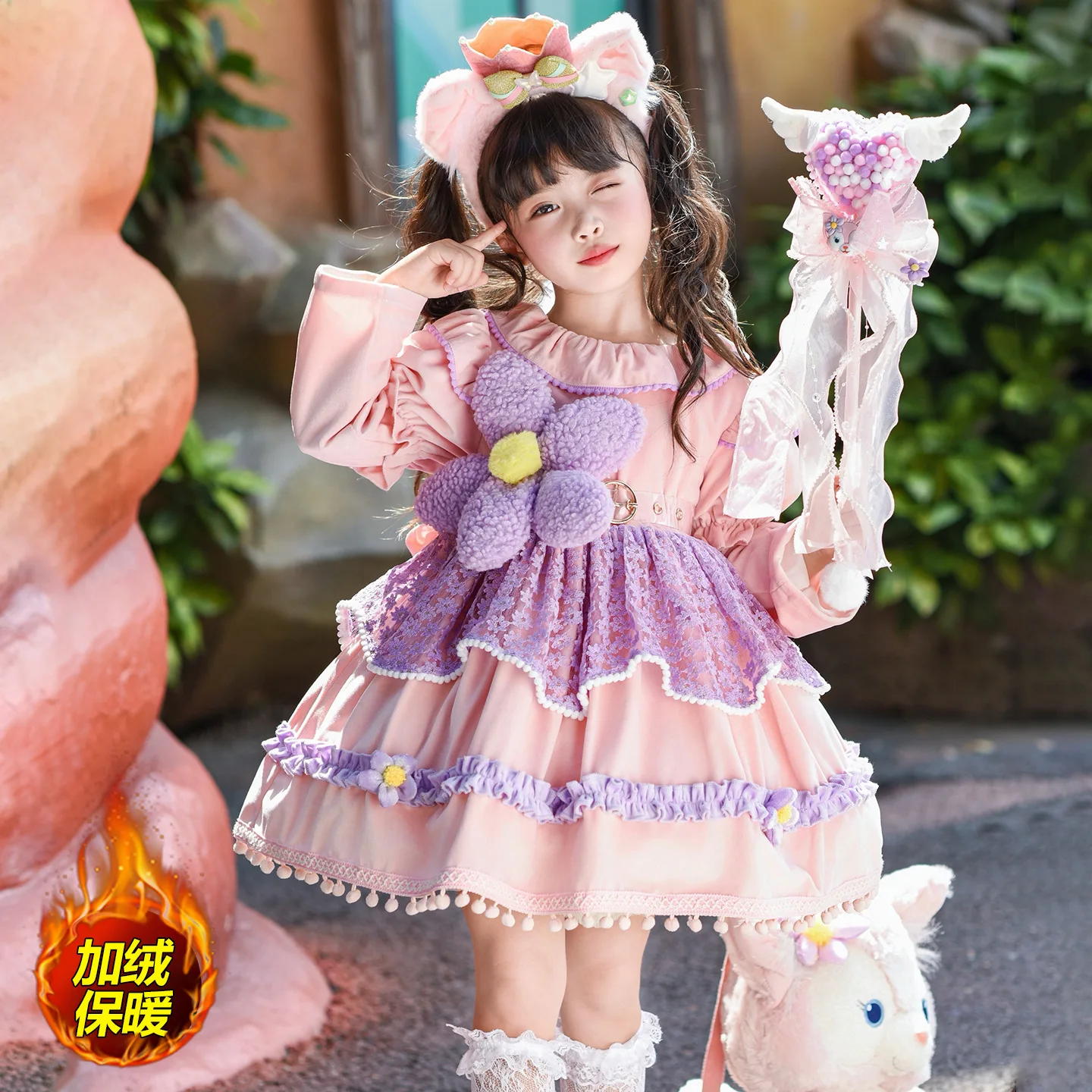 Girls' Dress with Velvet and Western Style Autumn and Winter Girls' Birthday Princess Dress Children's Dress