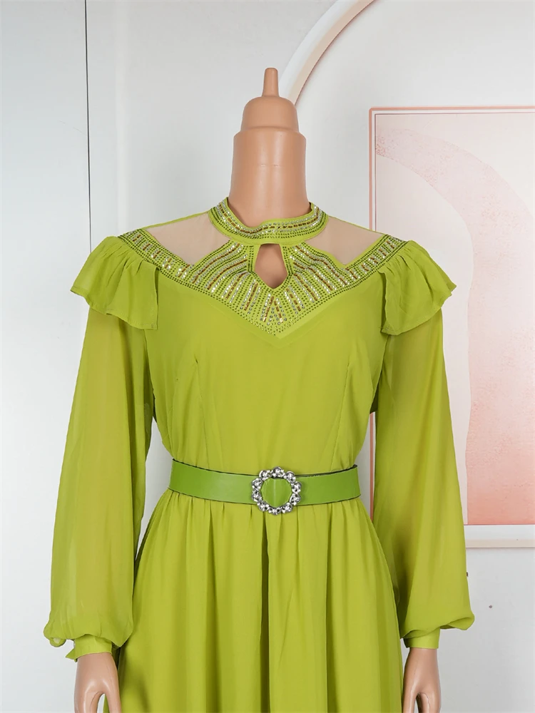 Long Sleeve Chiffon Dresses For Women Elegant Wedding Party Prom Evening Maxi Dress 2025 Autumn African Clothing Dubai Kaftans