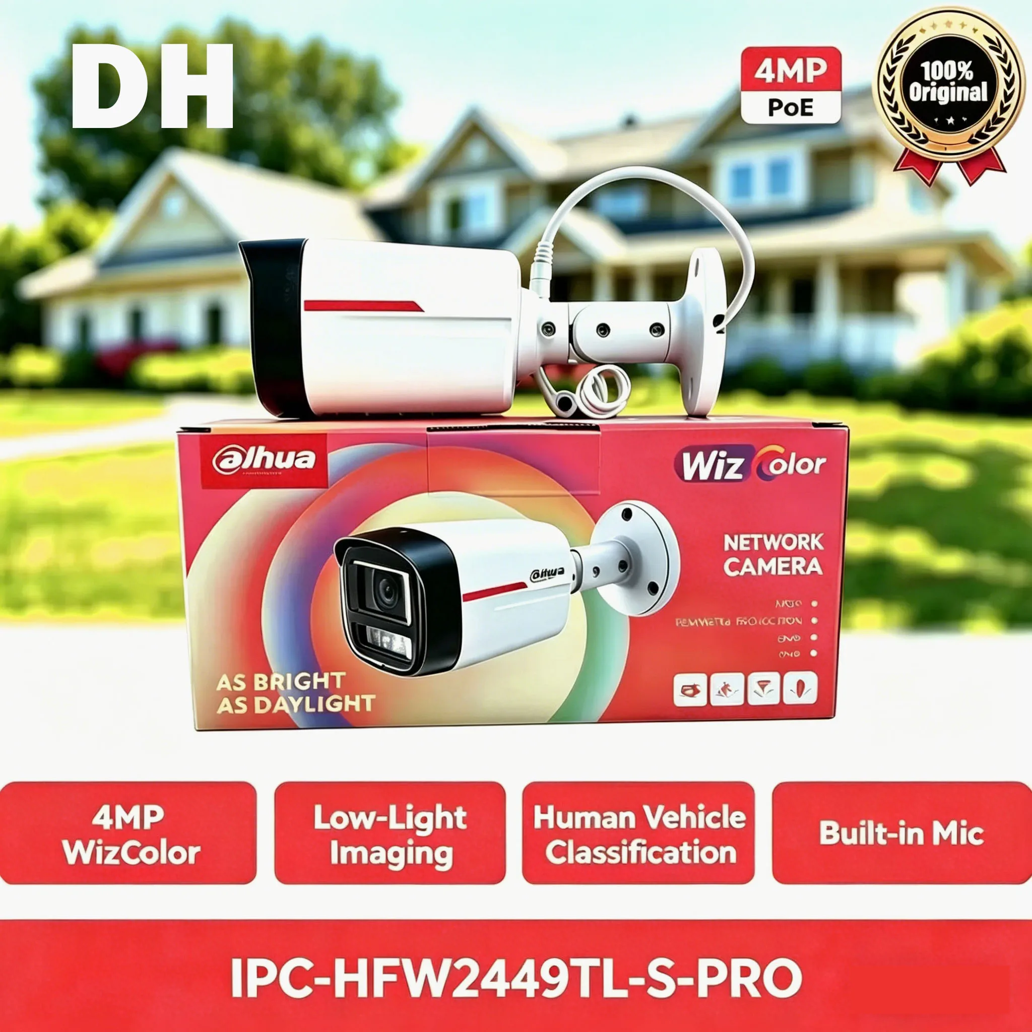 

IP-камера Dahua 4MP WizColor IPC-HFW2449TL-S-PRO 2.8мм, уличная, PoE, цилиндрическая, с ИИ, ночное видение, IP67, для систем безопасности и видеонаблюдения