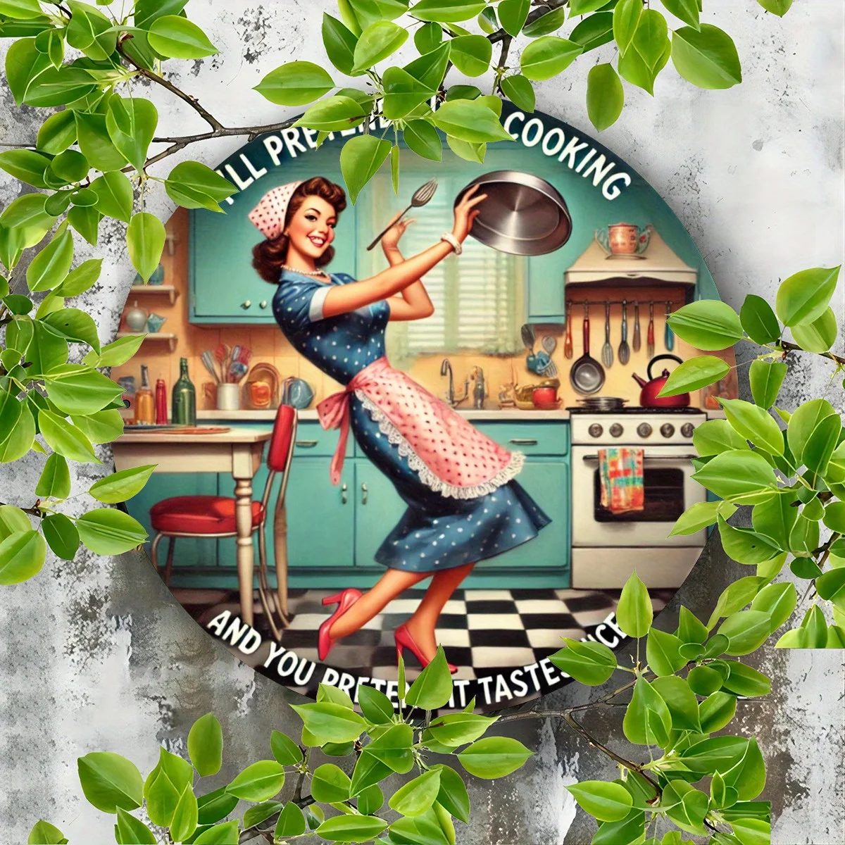 7.8 × 7.8 بوصة (20 × 20 سم) لافتة معدنية مستديرة مطبوعة مسطحة ثنائية الأبعاد - قواعد المطبخ - ديكور فني جداري من الحديد المطاوع العتيق للمنزل، R #4