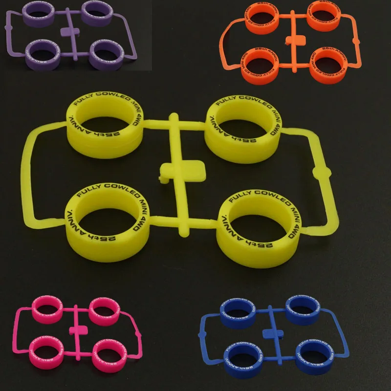 self made tamiya mini 4wd tires rubber medium lettering tires black white yellow blue red purple pink  green orange colors