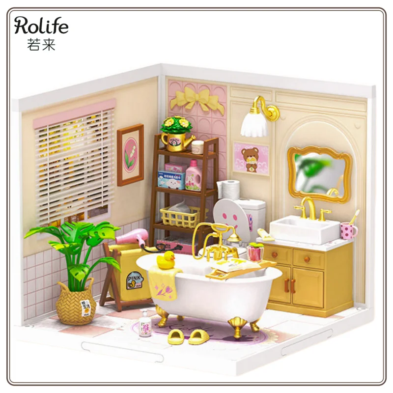 

New Original Rolife Super World Bathroom Puzzle DIY Assembly Kawaii Toy Model DIY Cabin Children's Birthday Gift
