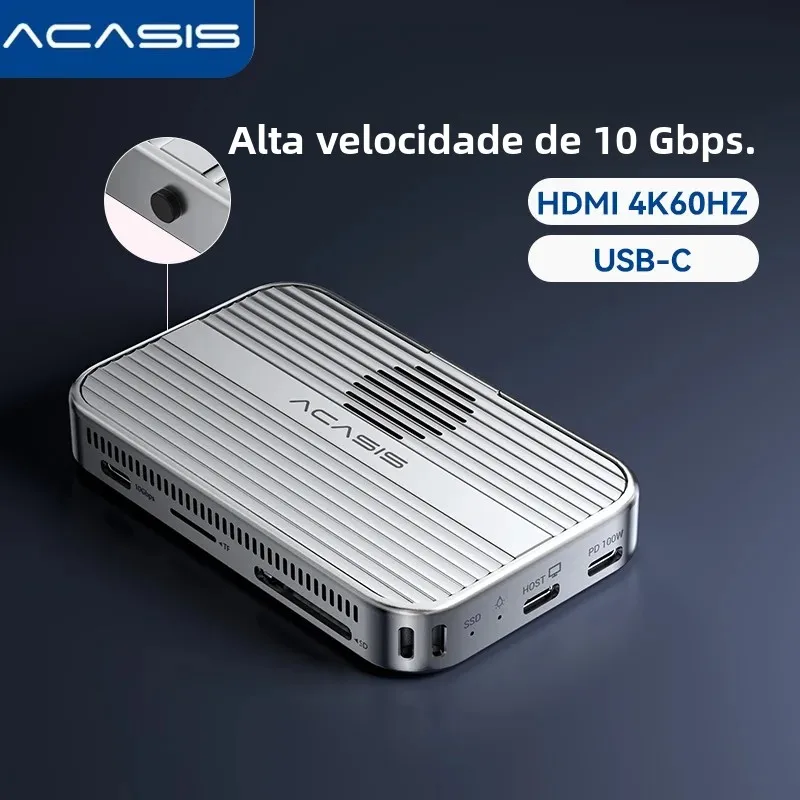 Acasis USB-C SSD Enclosure para iPhone 17/17 Pro | Armazenamento Externo M.2 NVMe para Laptop Mac/Windows, Transferência de 10Gbps, Adaptador Magnético