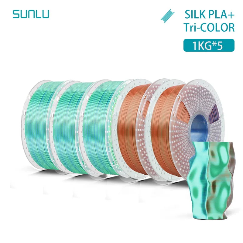 SUNLU 5KG Zijde PLA Plus Drievoudige Kleuren Filament 1KG 1.75mm Pla + Rabinbow Drievoudige Kleuren Netjes Wond 3D Filament voor 3D Printer