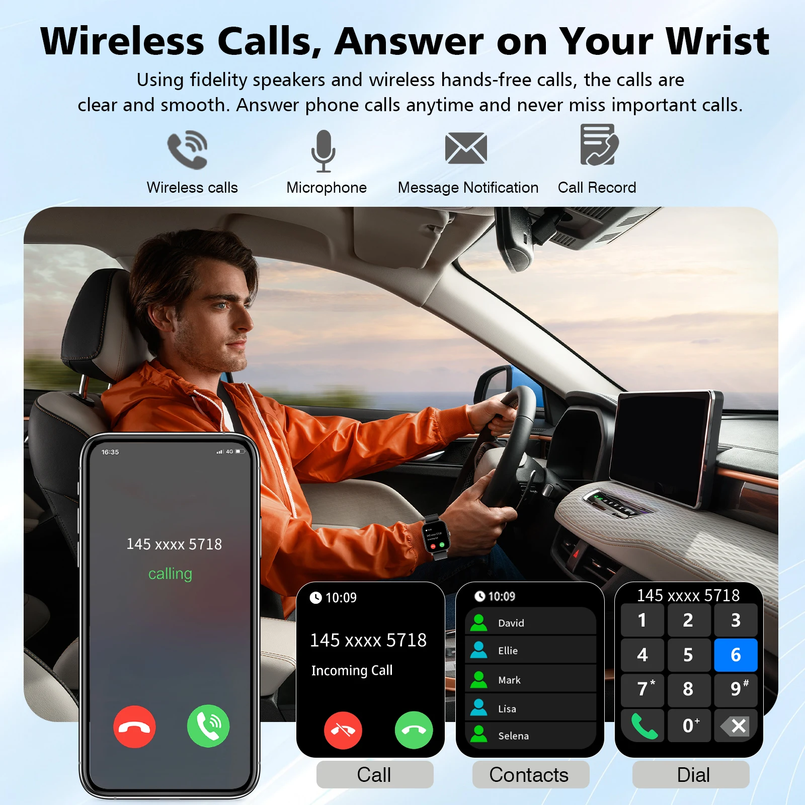 ساعة ذكية للجنسين بشاشة كبيرة مقاس 1.83 بوصة - مكالمة بلوتوث، تذكير بالرسائل، وظائف رياضية، التحكم في الكاميرا/الموسيقى، الطقس