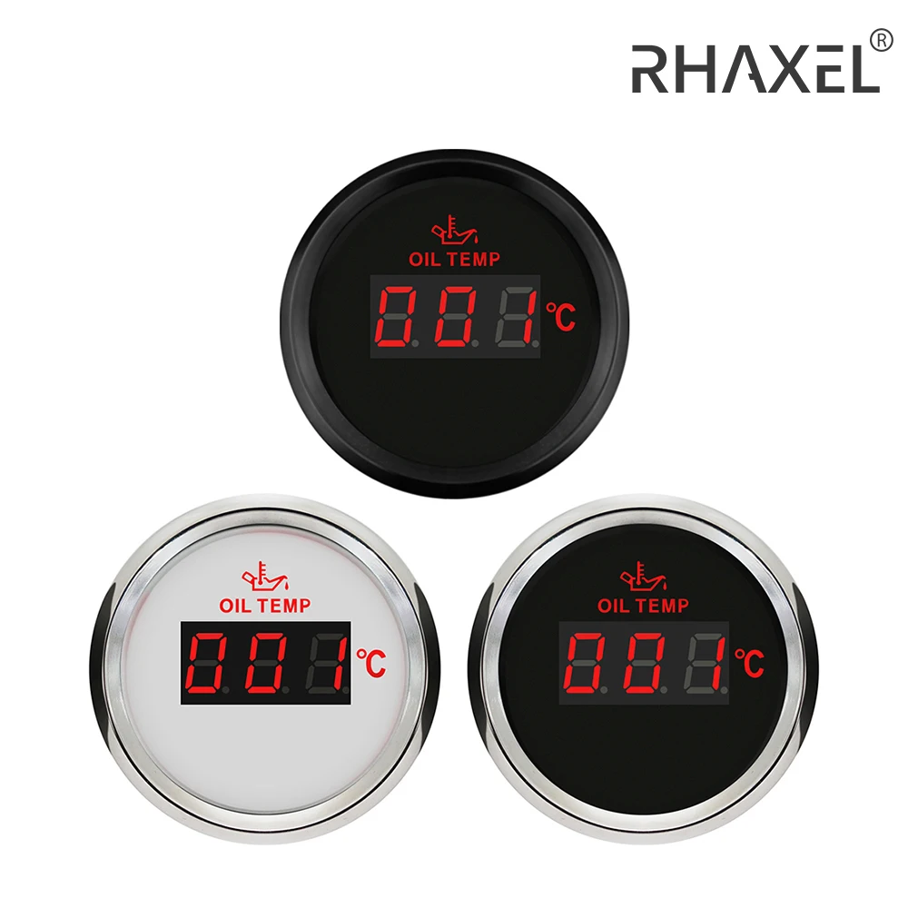 RHAXEL Oil Temperature Temp Gauge 50-150℃ with Red Backlight 52mm (2'') 12Volt 24Volt for Car Vessels RV VAN
