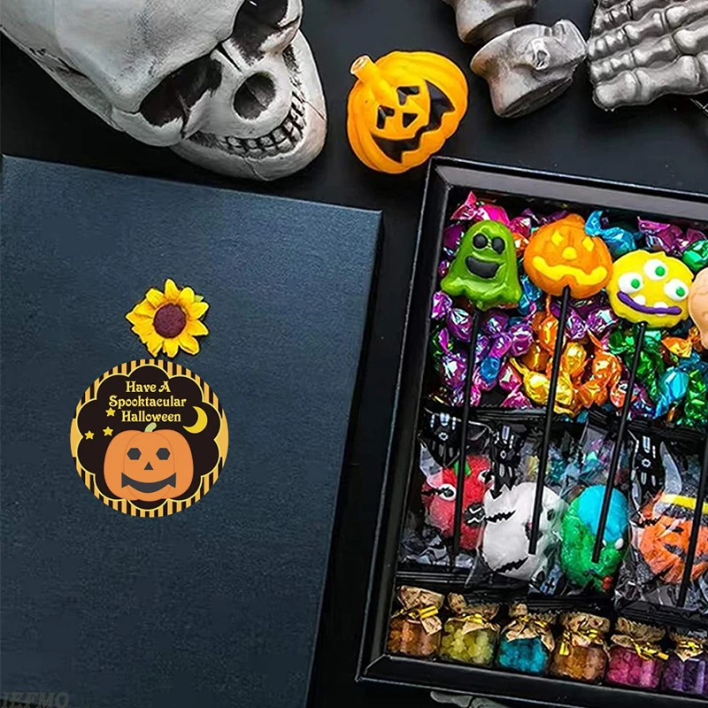 500 Count Halloween Stickers Roll, 8 Unique Designs Round Paper Seals for Halloween Party Decor,Round Stickers Holiday Decor