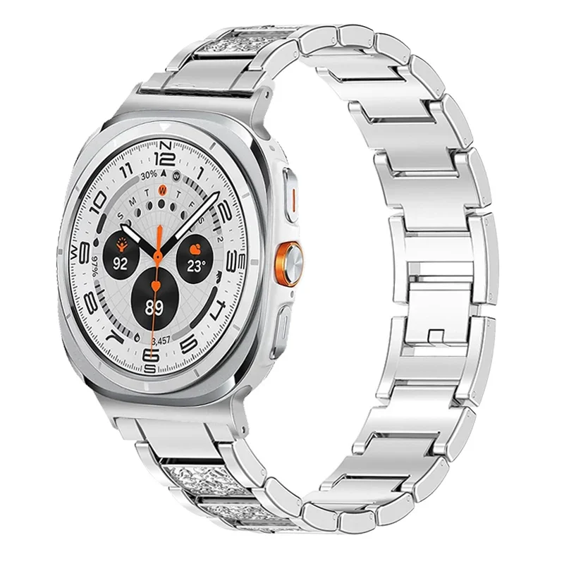 Pulseira de Diamante para Samsung Galaxy Watch Ultra 2025, Bracelete de Metal para Galaxy Watch 7 Ultra 47mm, Sem Vãos, Correia para Relógio