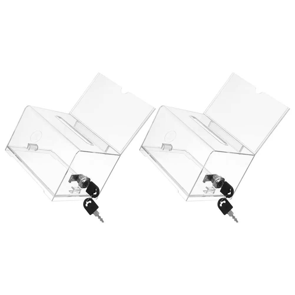 

2pcs Business Card Holder Lock Box Donation Tip Cash Storage Organizer Multi-Function Acrylic Box For Office Party Fundraising