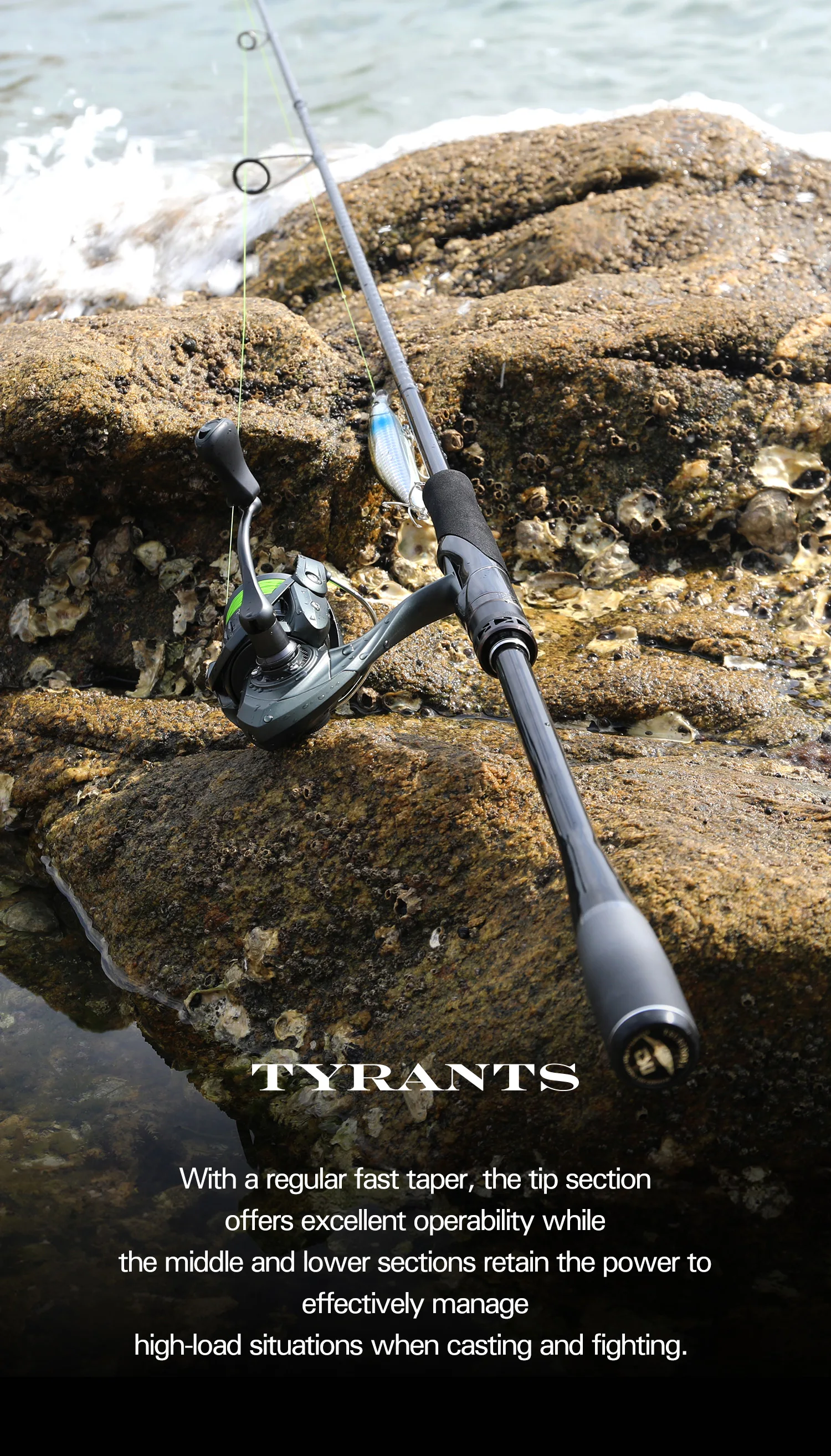 TSURINOYA Inshore Spinnrute TYRANTS S802M S902M S962M S962MH 2-teilige Carbon-Angelrute Hochfester Seebarsch Barracuda – Detail 12