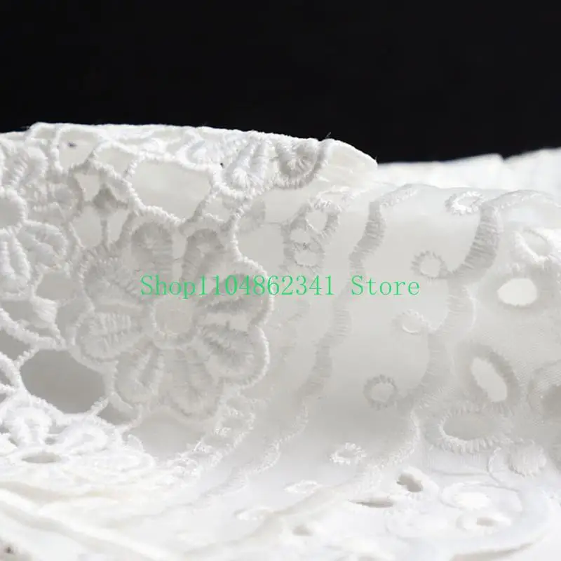 652F Embroidery Petal Floral Lace Fake Collar Shawl Wrap 3 Layer Hollow Out Short Poncho Capelet Scalloped Trim Necklace