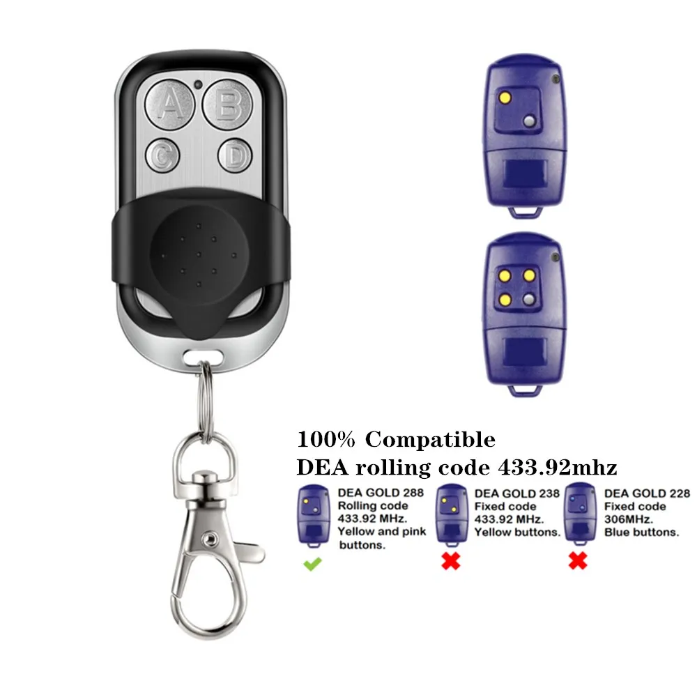 Mando a distancia para puerta de garaje, Compatible con DEA, 433,92 MHz, transmisor de código rodante, llave Fob