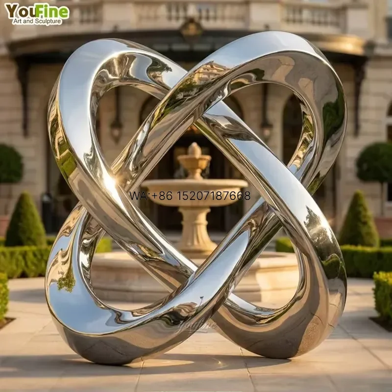 Wmwmnu Stainless Steel Knot Loop Sculpture Mirror Polished Outdoor Courtyard Fountain Plaza Landscape Art Decor